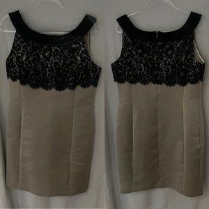 St. John Dress Womens 10 Sheath Beige Black Short Lace Halter Sleeveless Bling